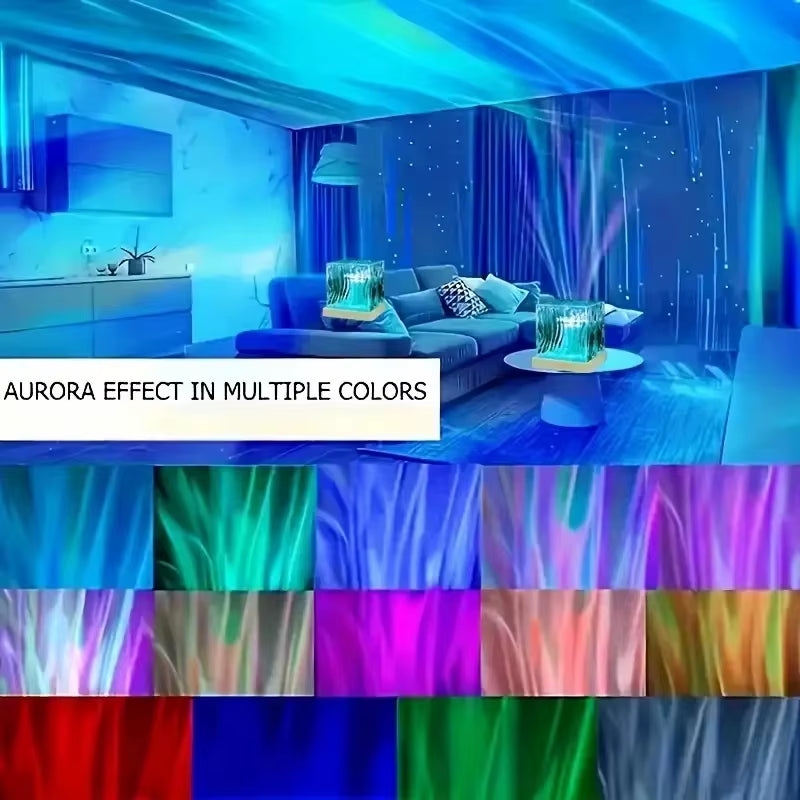 Ocean Wave Aurora Projector Light Remote 16 Colors RGB Dimmable Water Ripple Flame Crystal Lamp for Living Room Study Bedroom